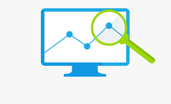 Eine Lupe analysiert ein Diagramm auf einem Bildschirm, das die besten Tools für Dropshipping-Recherche und -Optimierung darstellt.