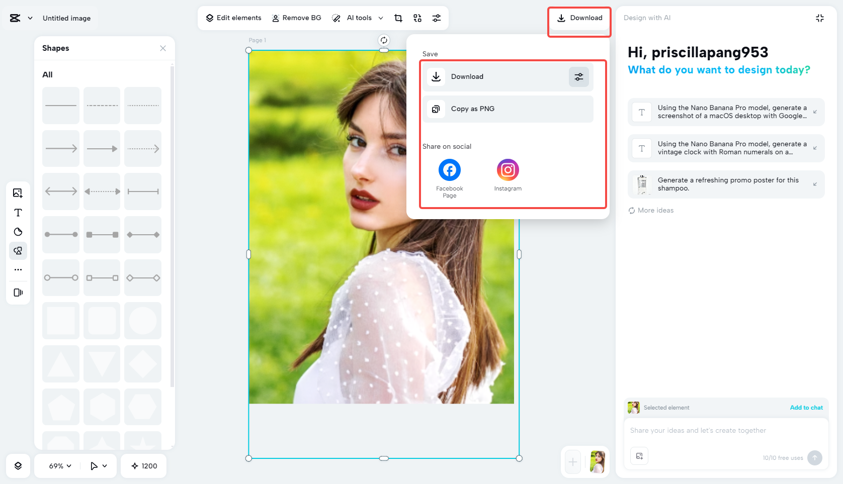 Exporting the photo in CapCut