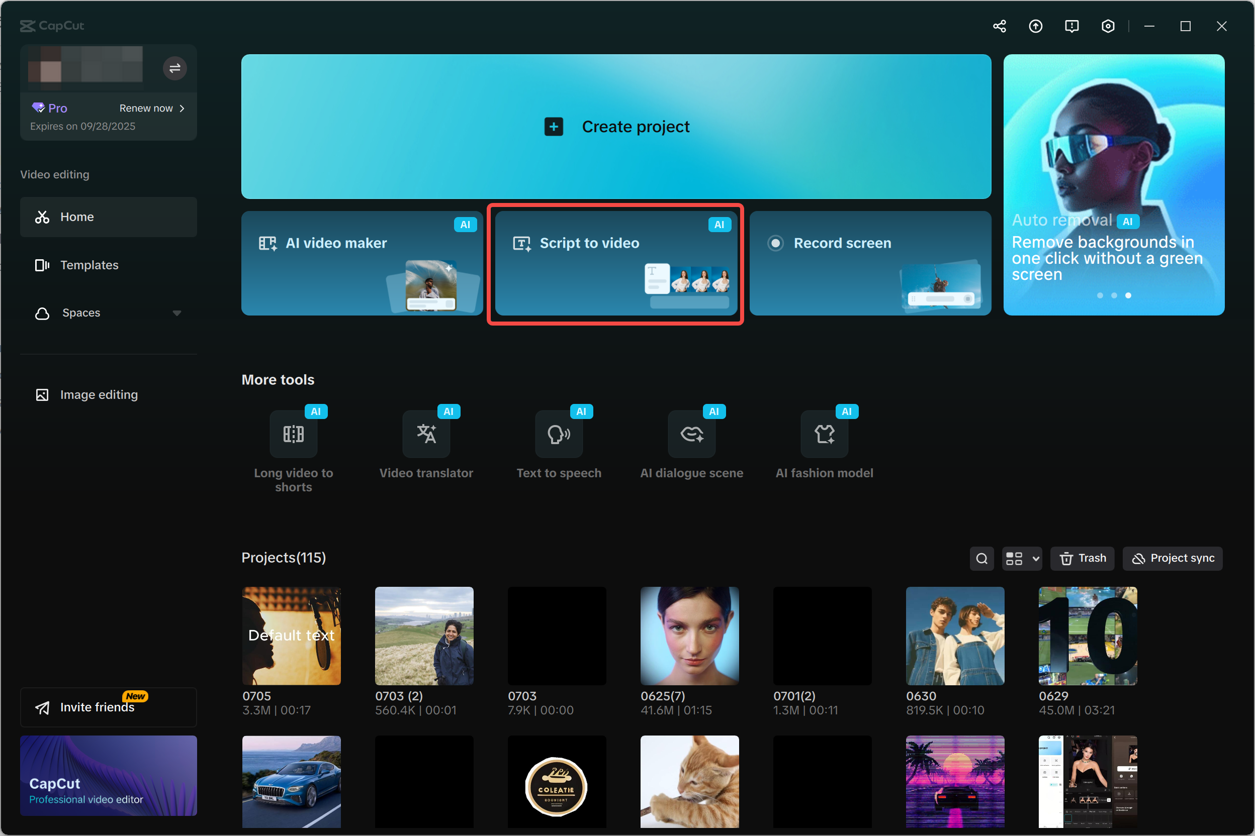 Accessing the script to video tool in the CapCut desktop video editor