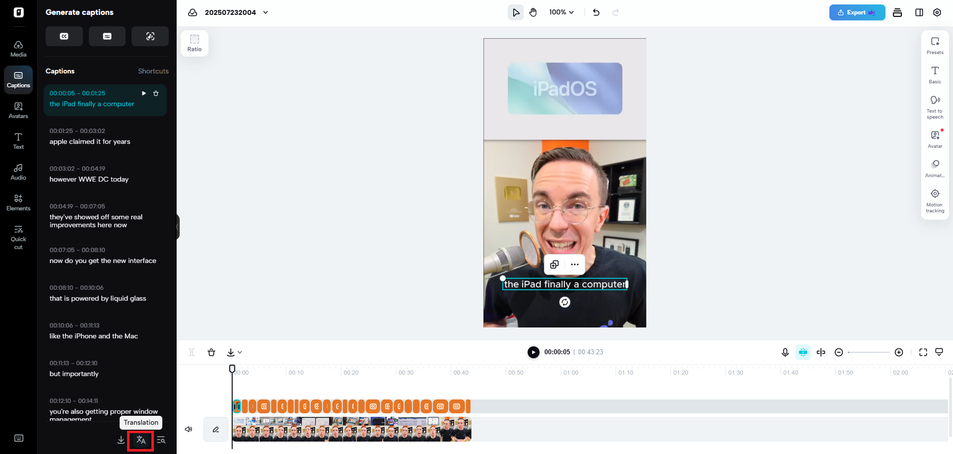 Translate your current captions