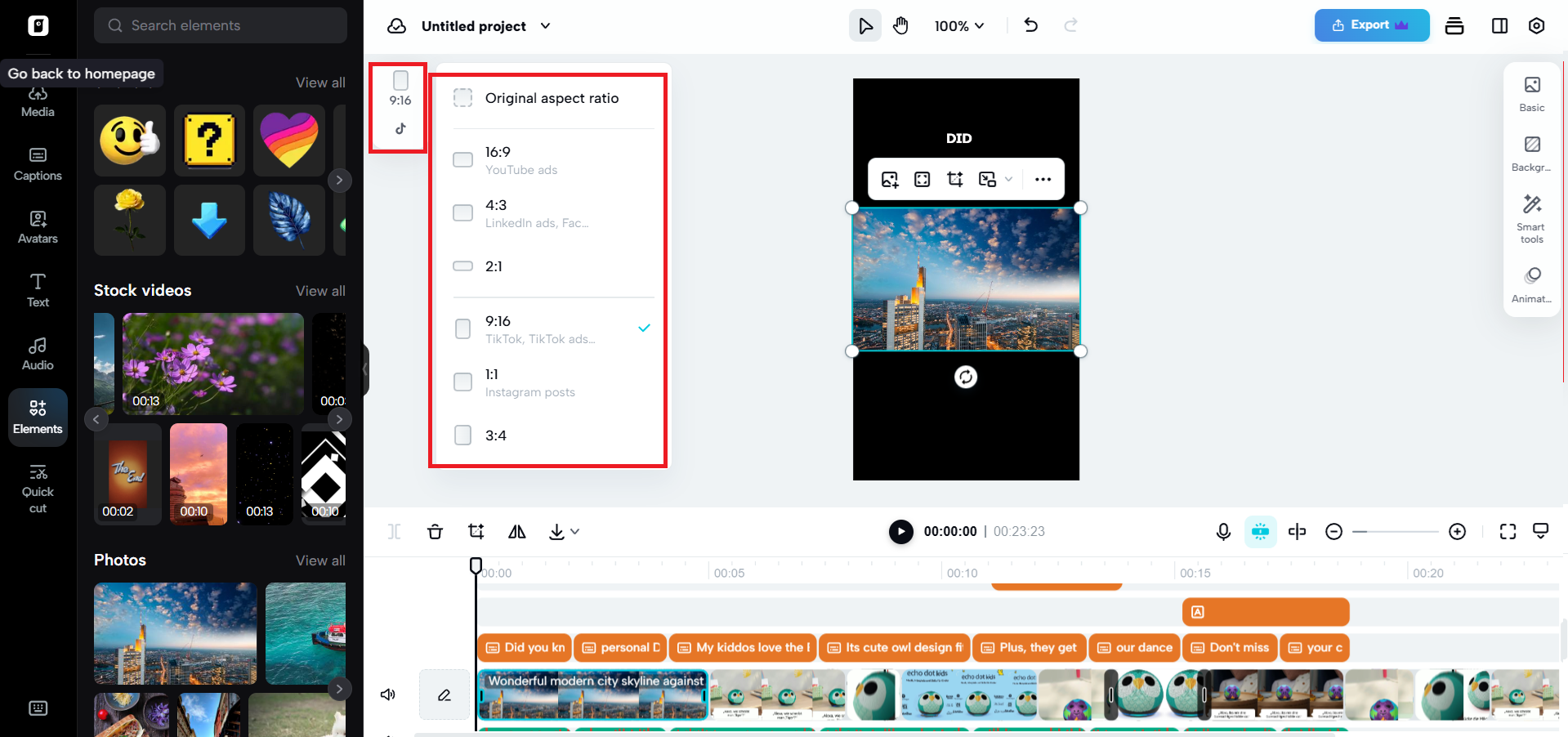Choose the aspect ratios