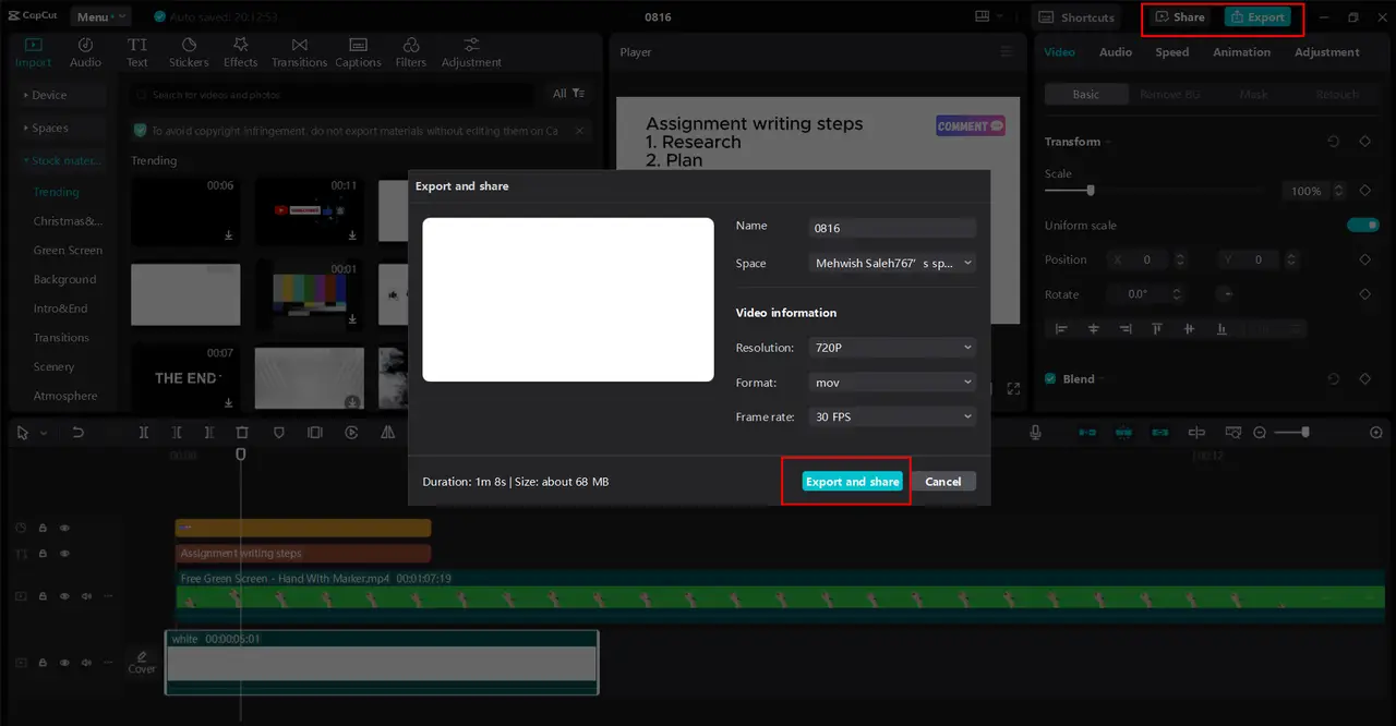Exportieren eines Videos aus dem CapCut Desktop-Video-Editor