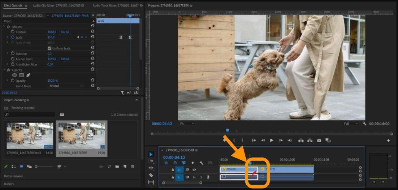 Video editor applying zoom presets for faster editing workflow in Premiere Pro