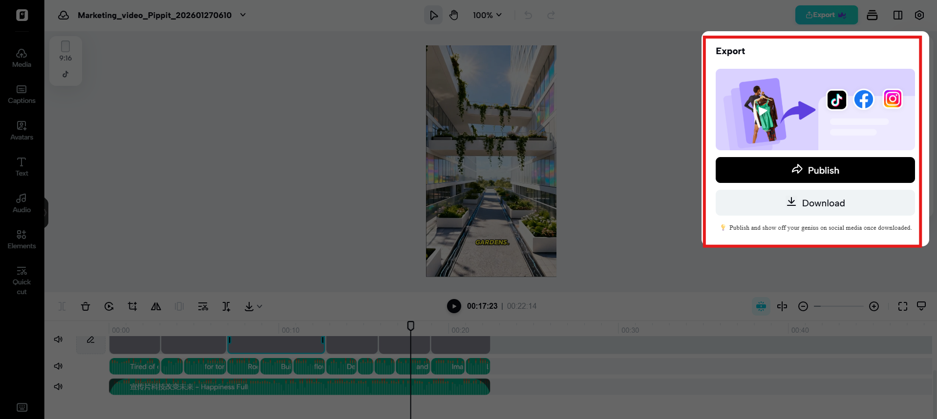 Export and publish video