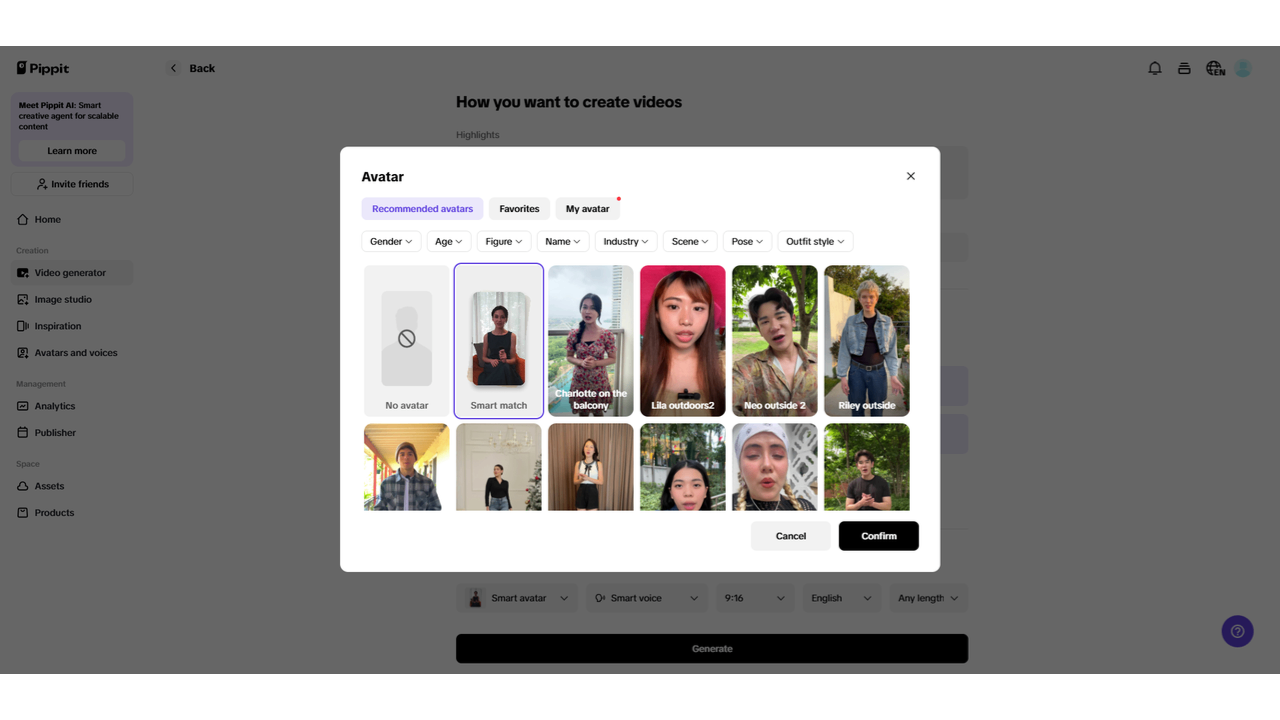 Set avatars or voiceovers for your product video