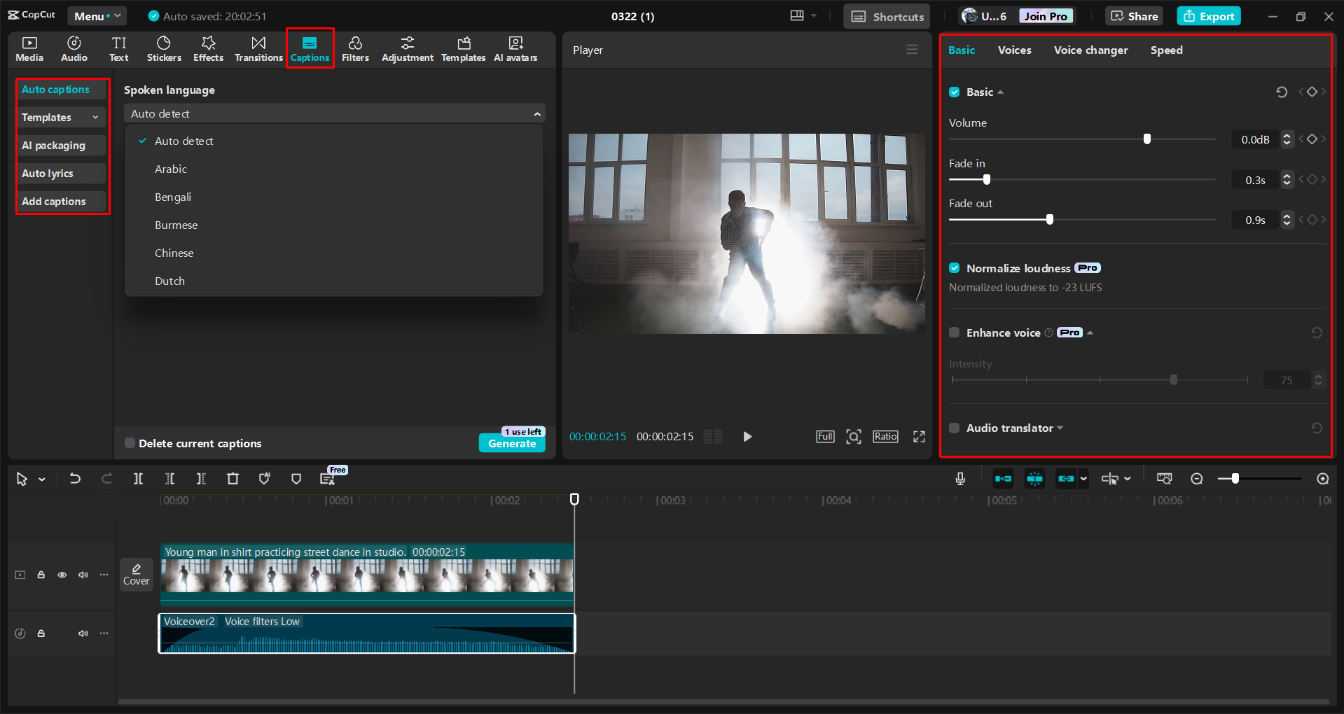 Refining a song with AI tools in the CapCut desktop video editor