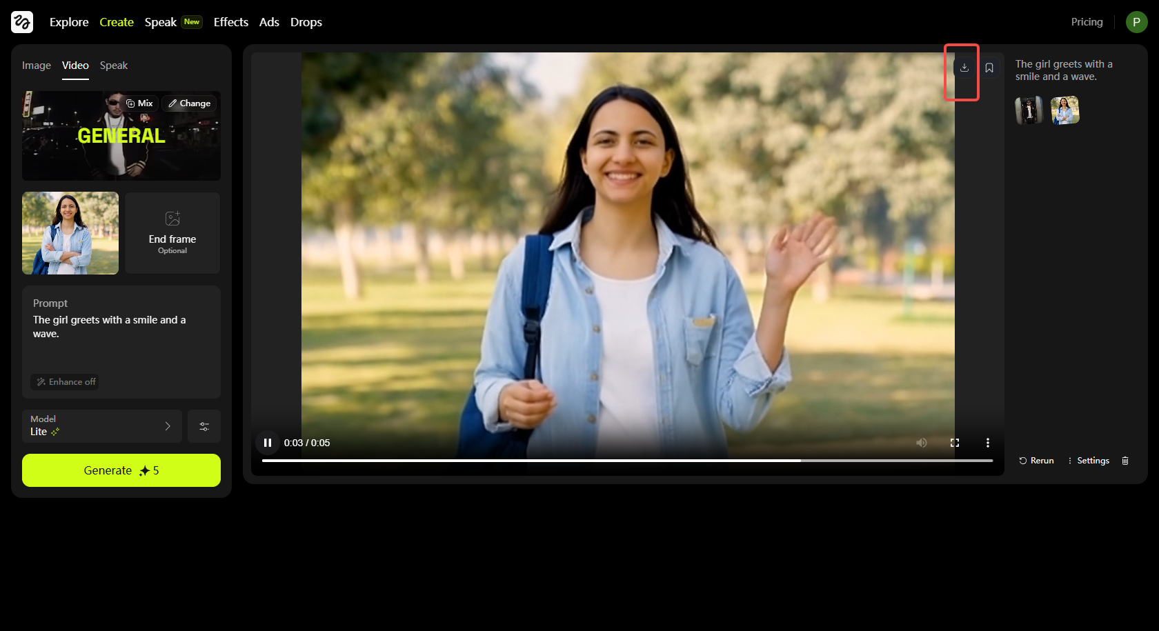 Generate and download your video clip
