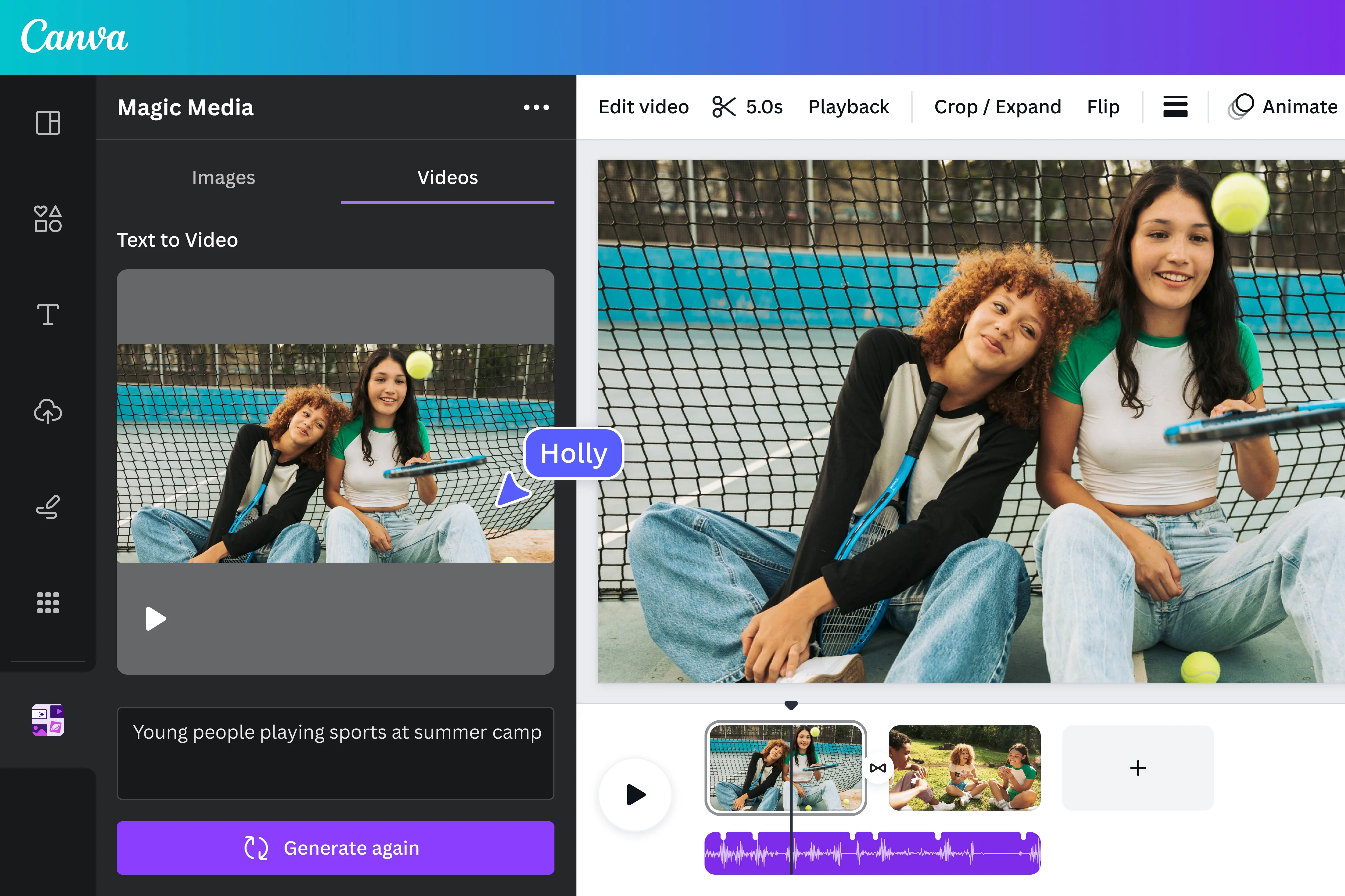Schnittstelle des Canva AI-Videogenerators