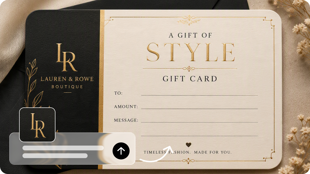 Turn a logo or photo into a branded gift card with image-to-image