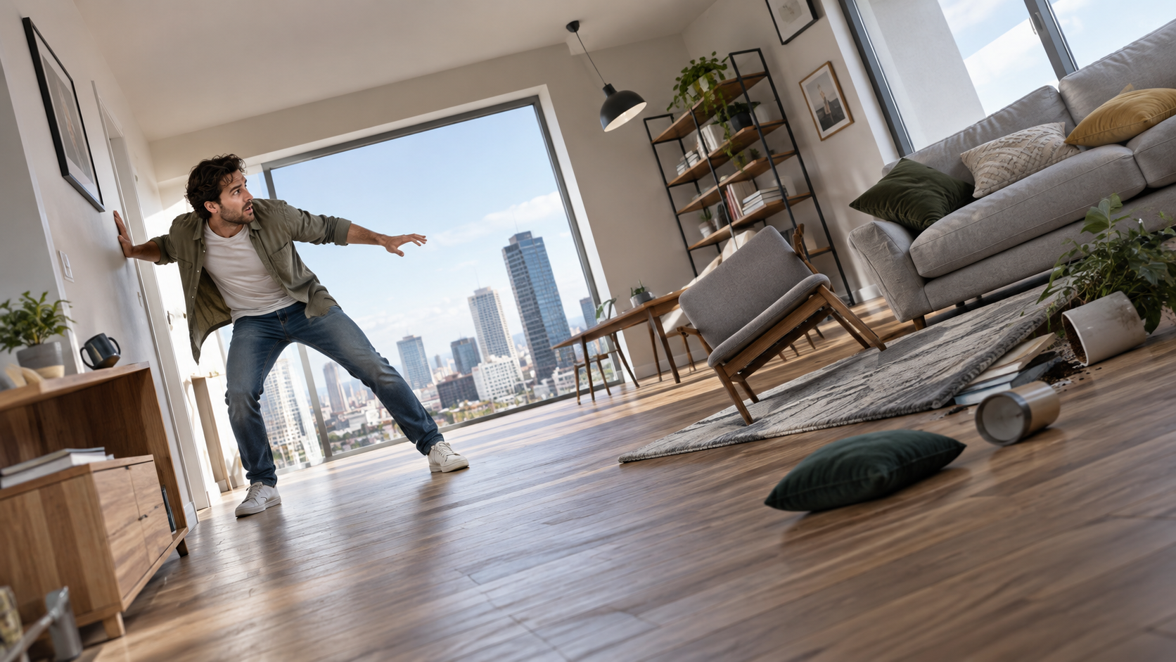 gravity tilt AI effect: Tilting Apartment