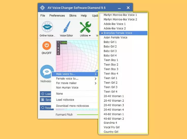 Interface of Voice Changer Diamond - a user-friendly voice changer for OBS
