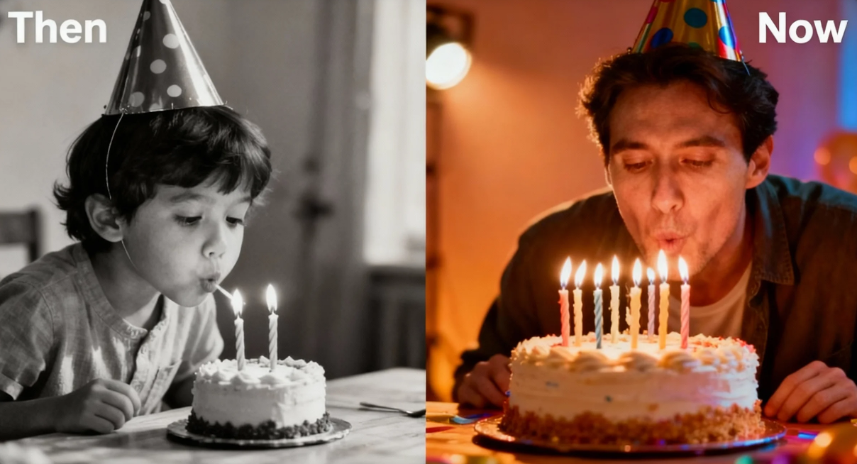 Then-and-now timeline images