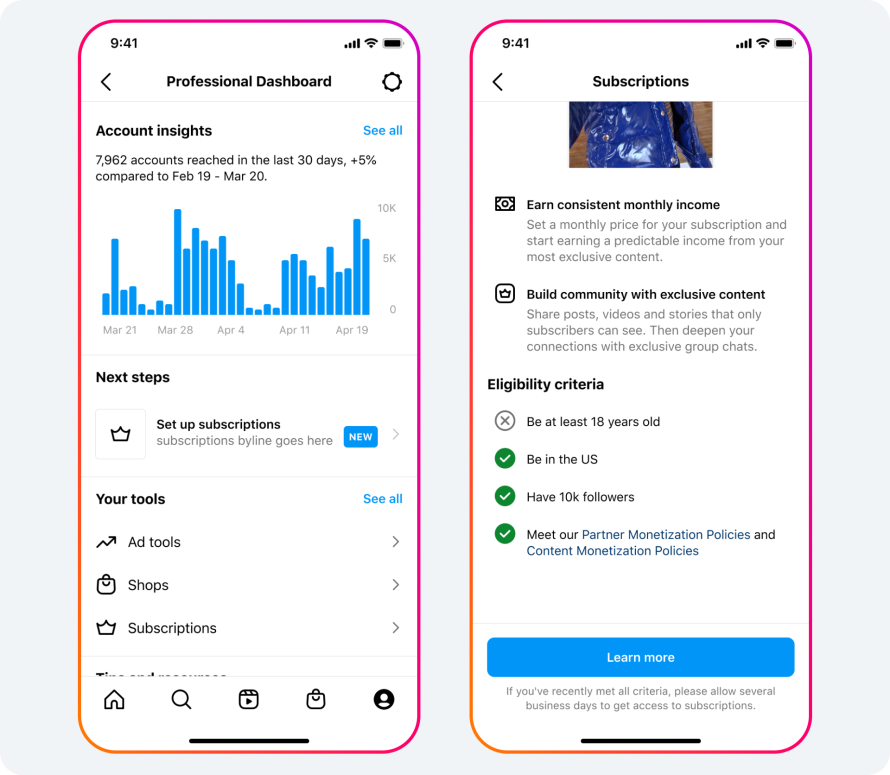 Instagram subscriptions for creators to earn money