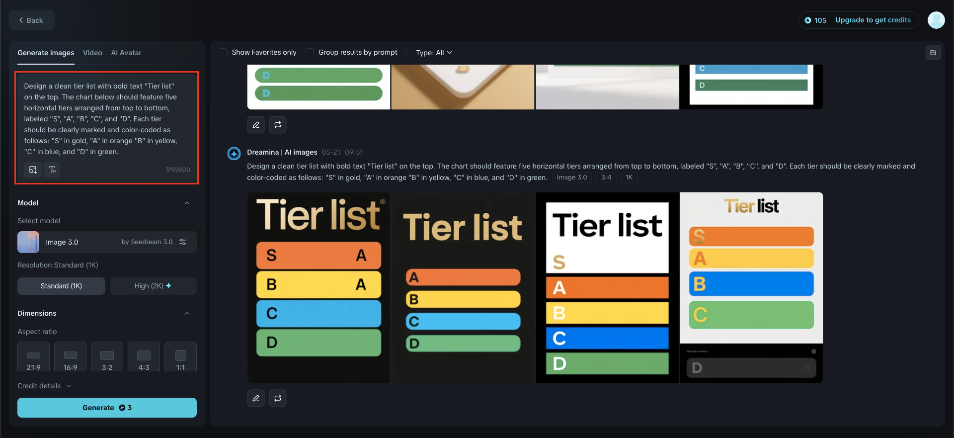 Dreamina: How to make a tier list