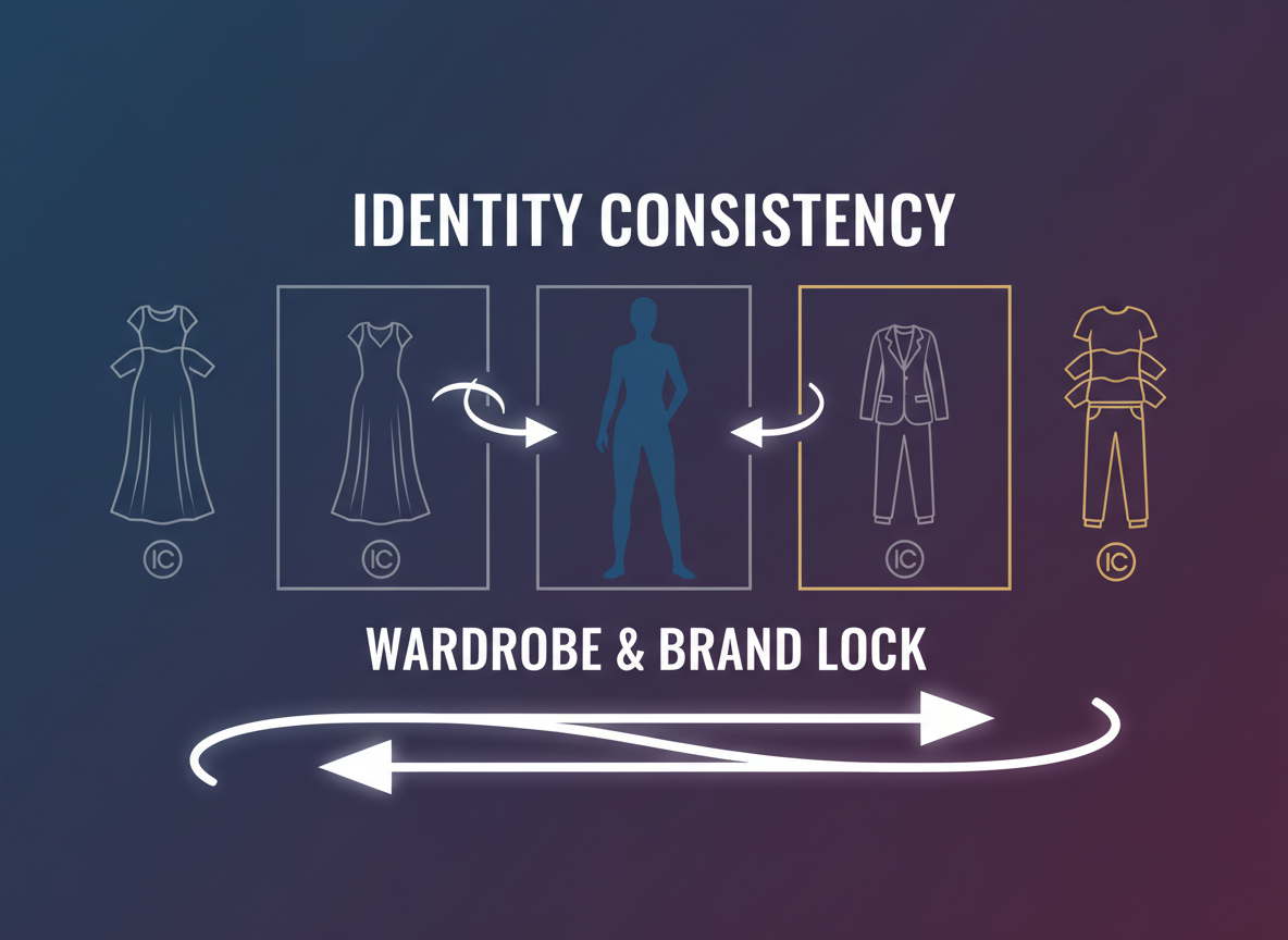 Graphic — character silhouette with continuity arrows and a logo lock.