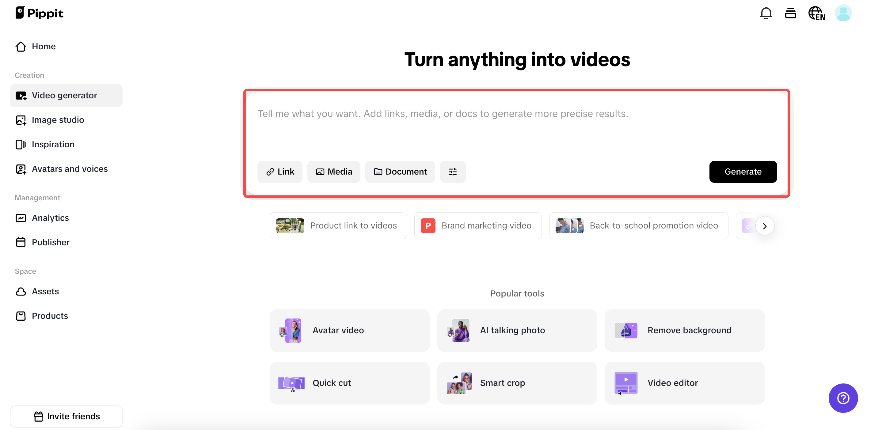 Upload links, media or documents