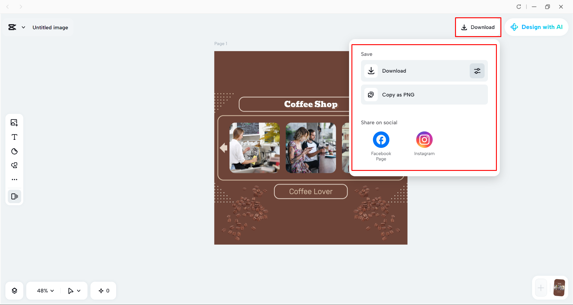 Downloading the image from the CapCut desktop video editor