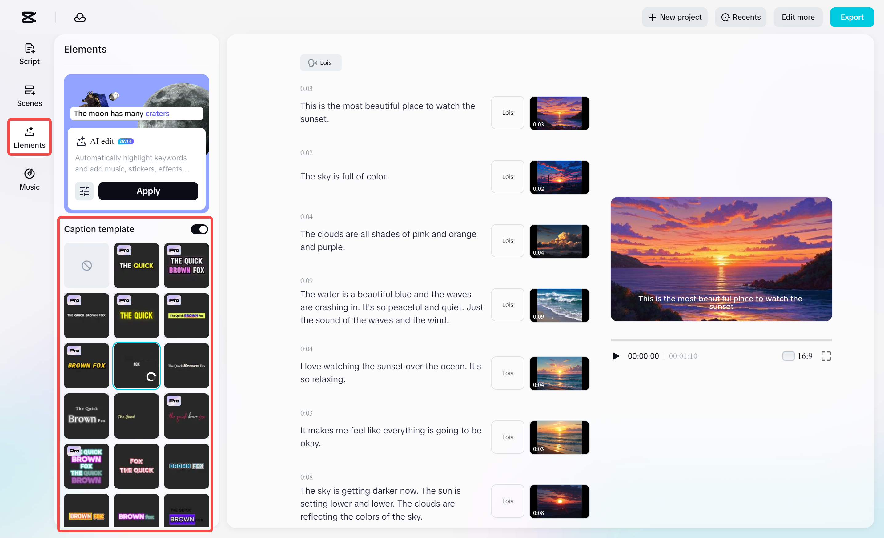 Adding captions to video using CapCut's AI video maker