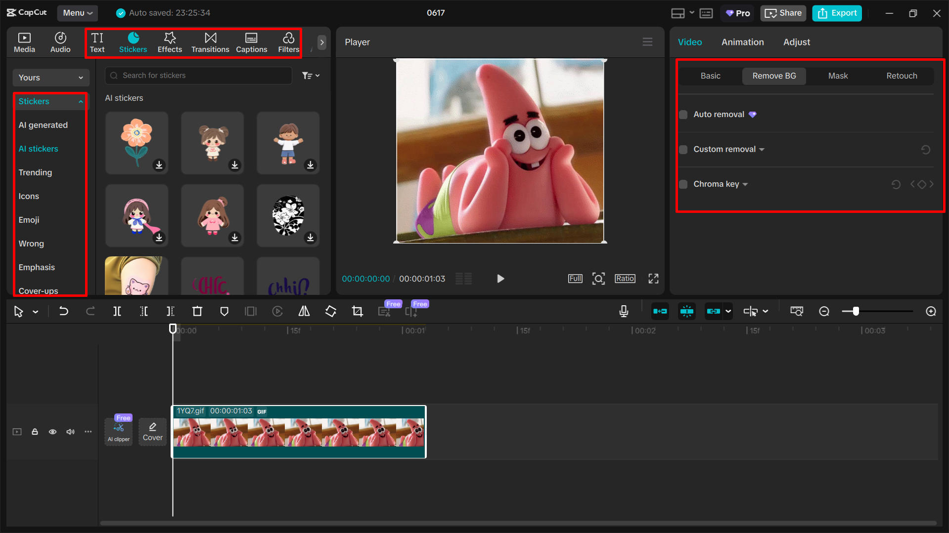 Editing the video for GIF creation in the CapCut desktop video editor