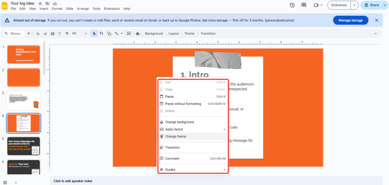 Choose a slide theme