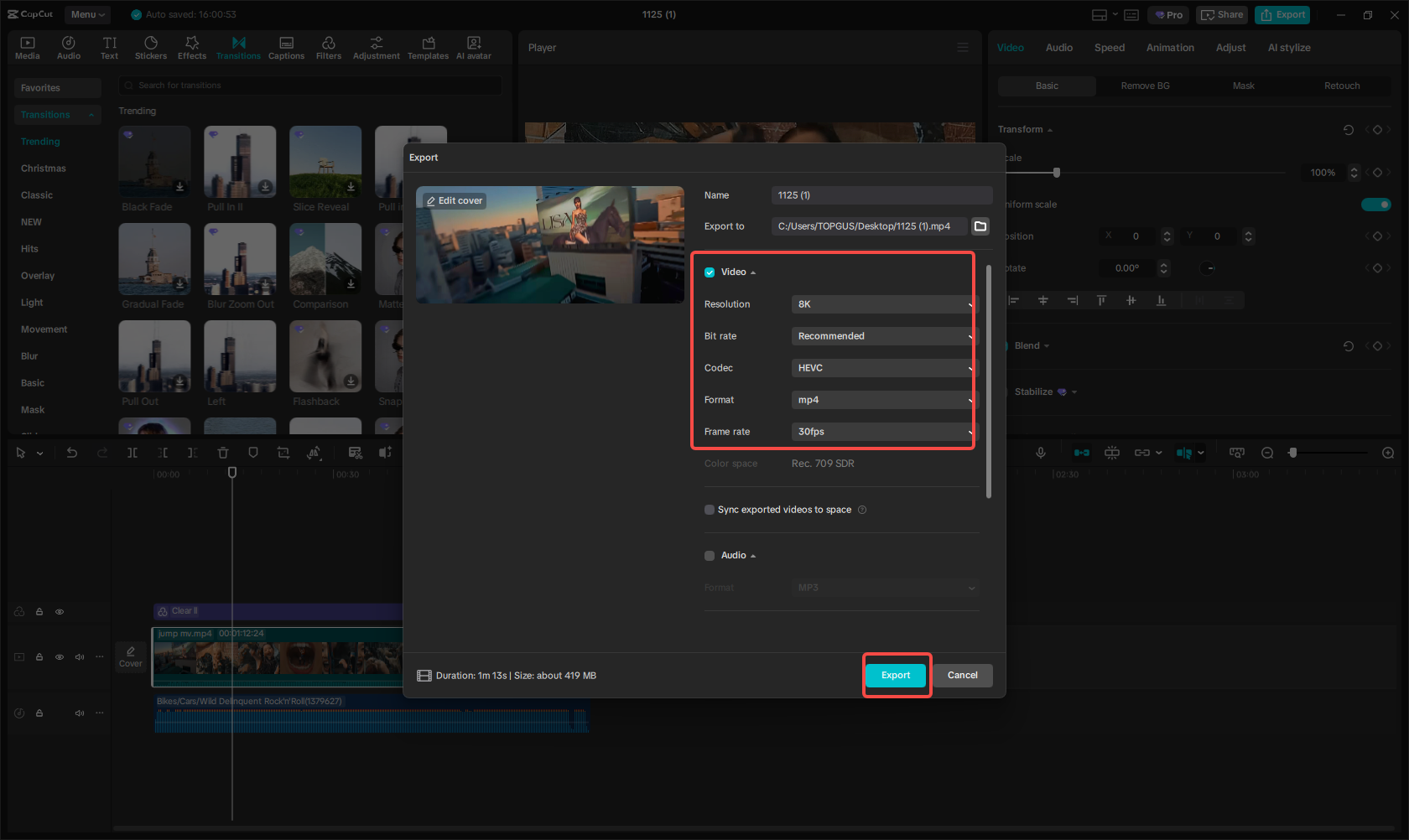 Export your music video