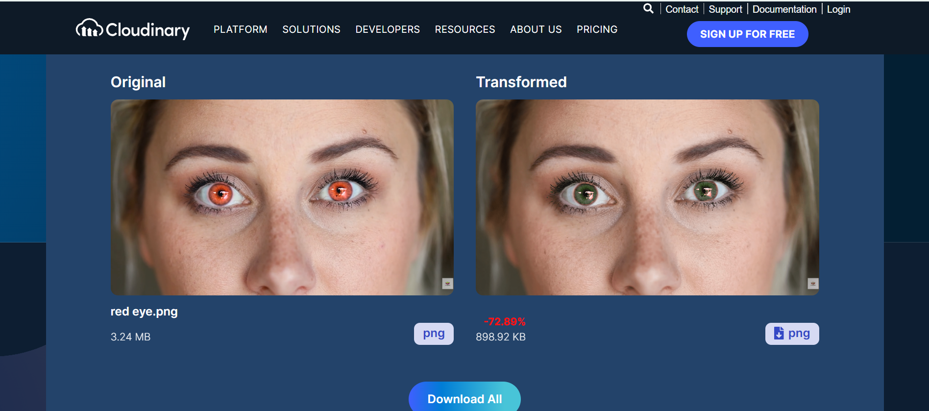Interface of Cloudinary - ein Online-Fotoeditor für rote Augen