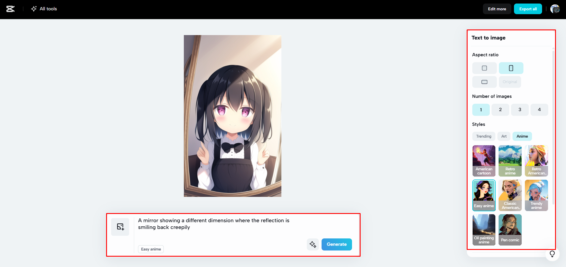 Creating images with AI in CapCut Web