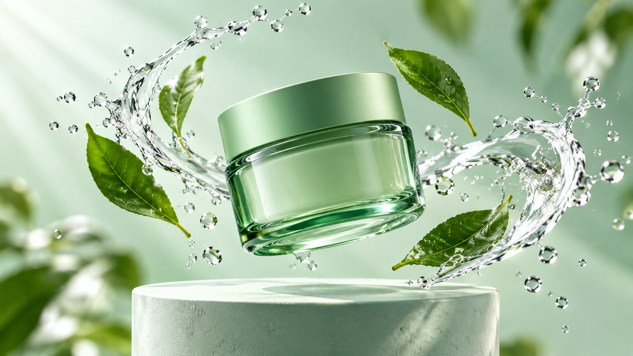 Illustrative Creative Recreate advertising concept with an emerald skincare jar