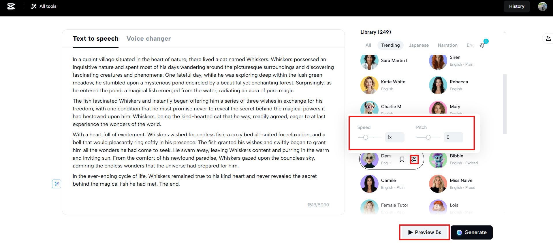 Adjust settings and preview