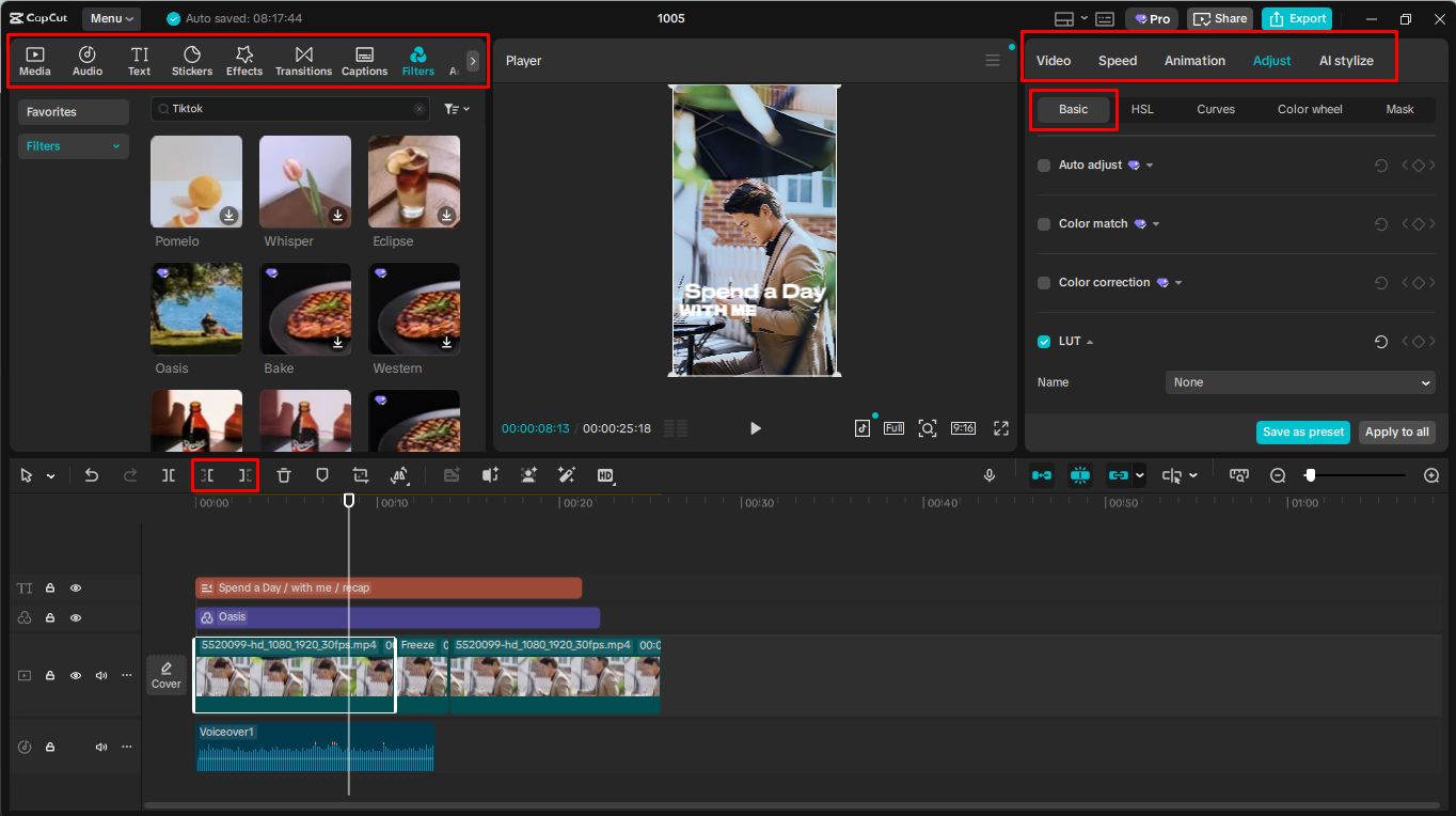 Customizing the video in the CapCut desktop video editor
