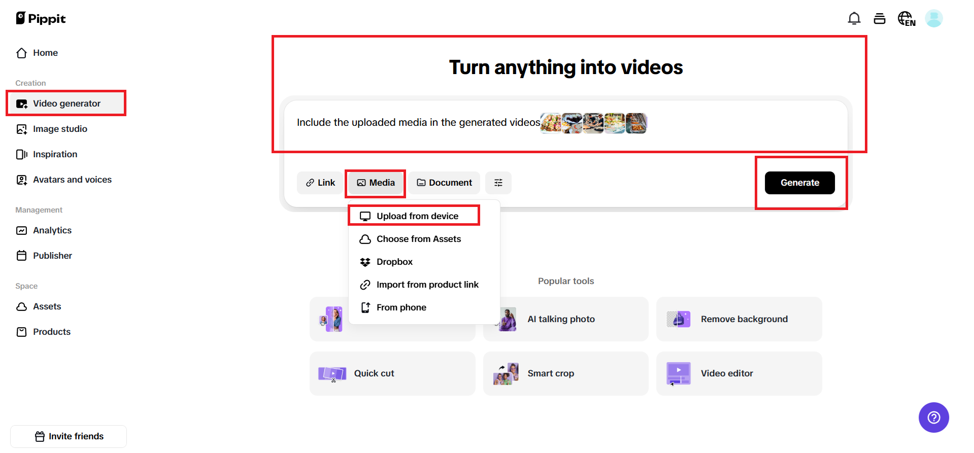 Add media to create a video