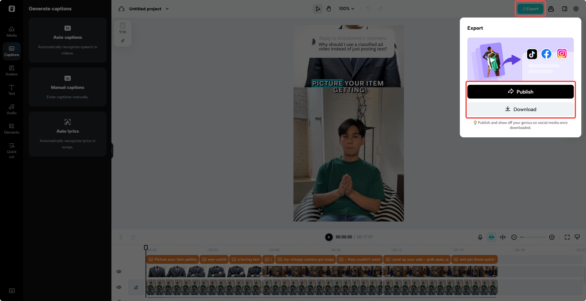 Export and share the video