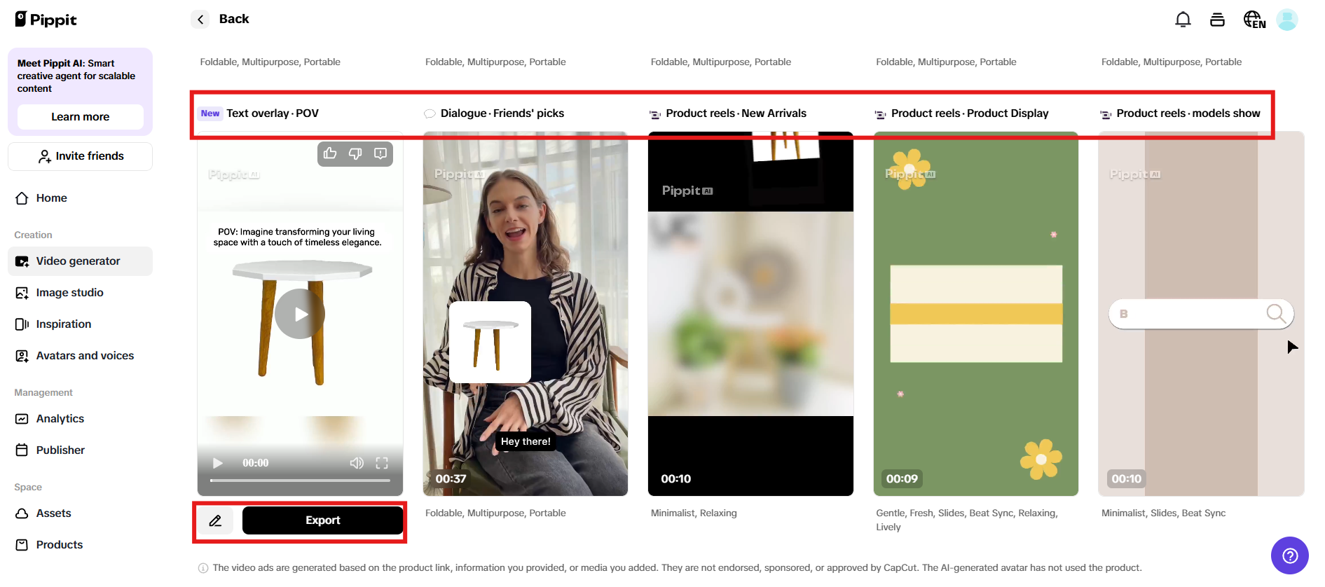 Preview generated videos and click Quick edit