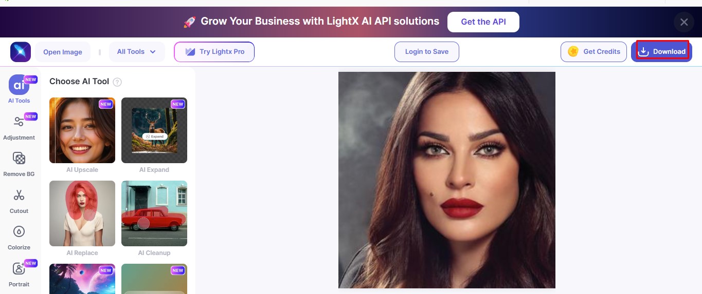 Download your image from the red eye correction online tool