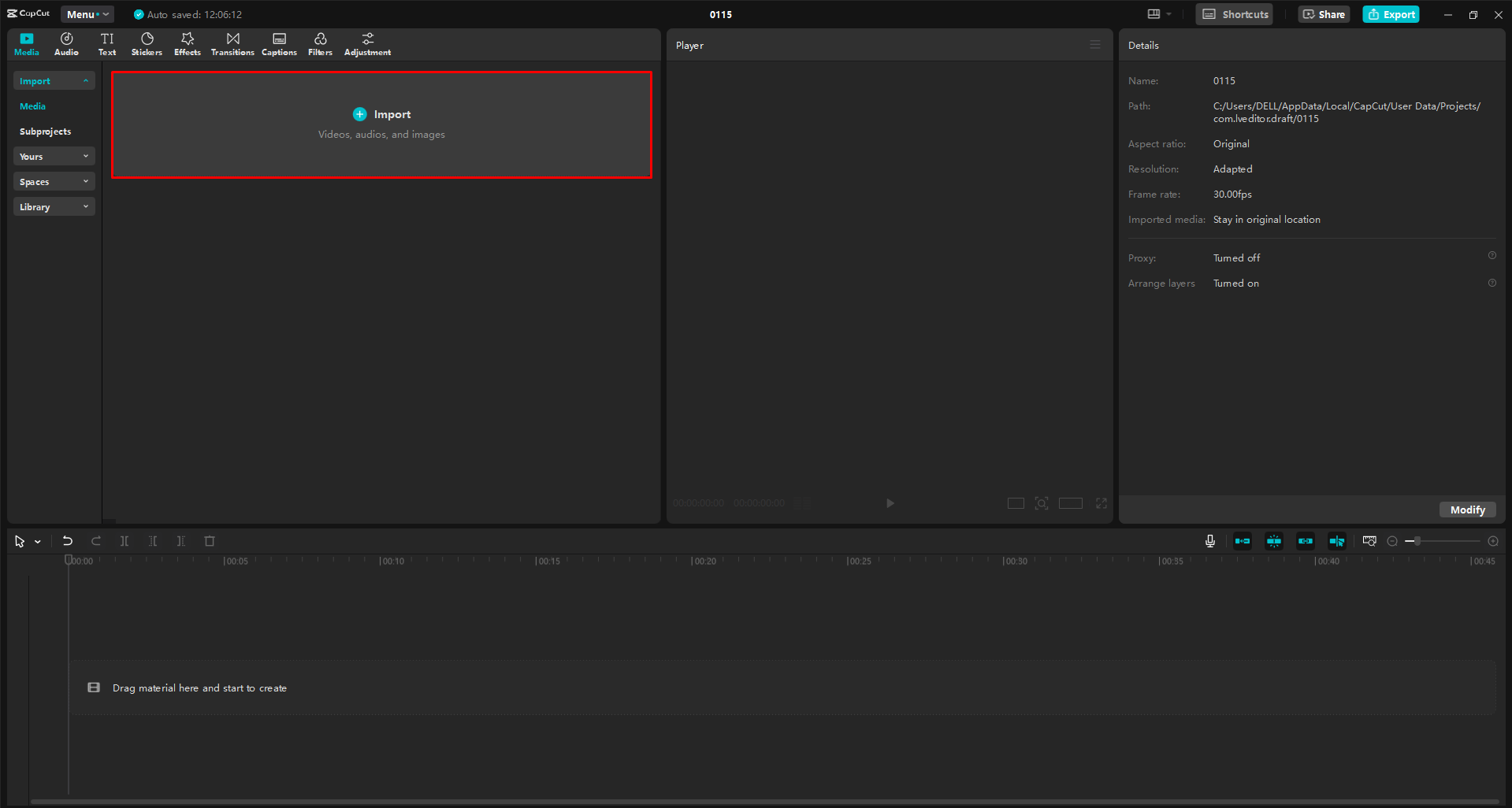 Importing a video into the CapCut desktop video editor