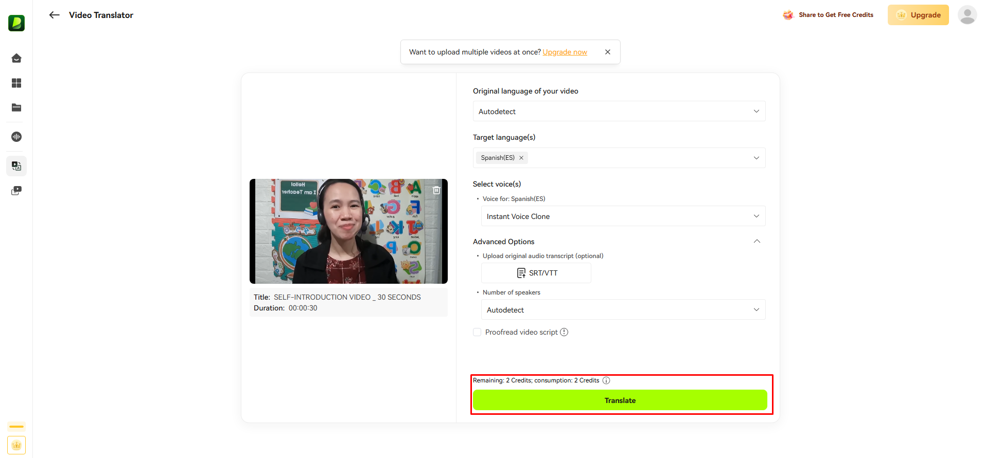 Translate video using Blipcut