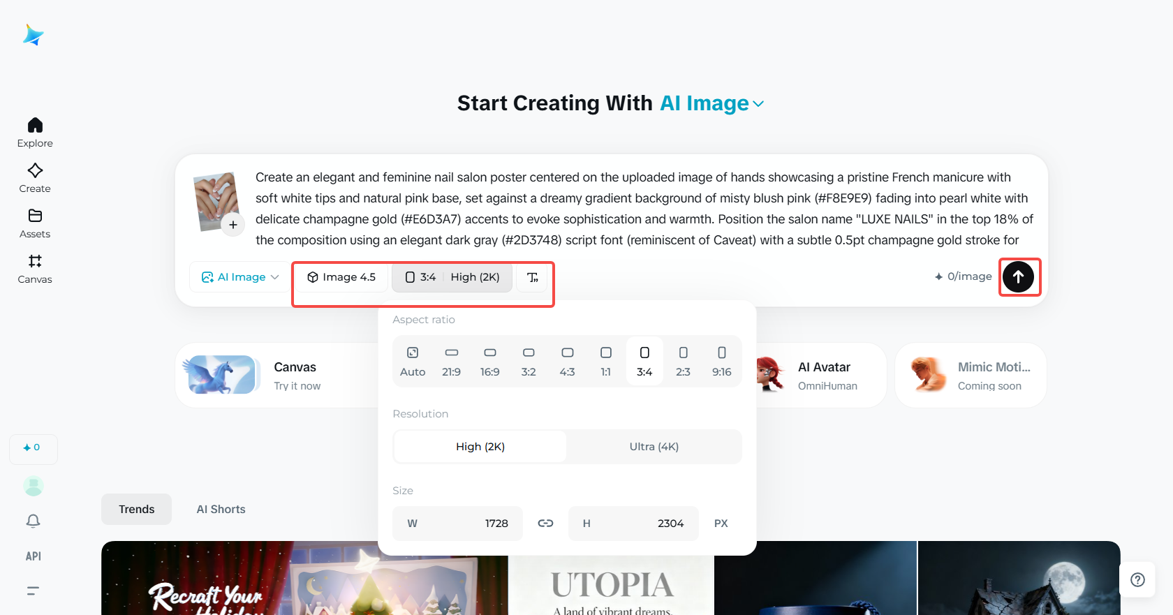 Customize settings and generate the image