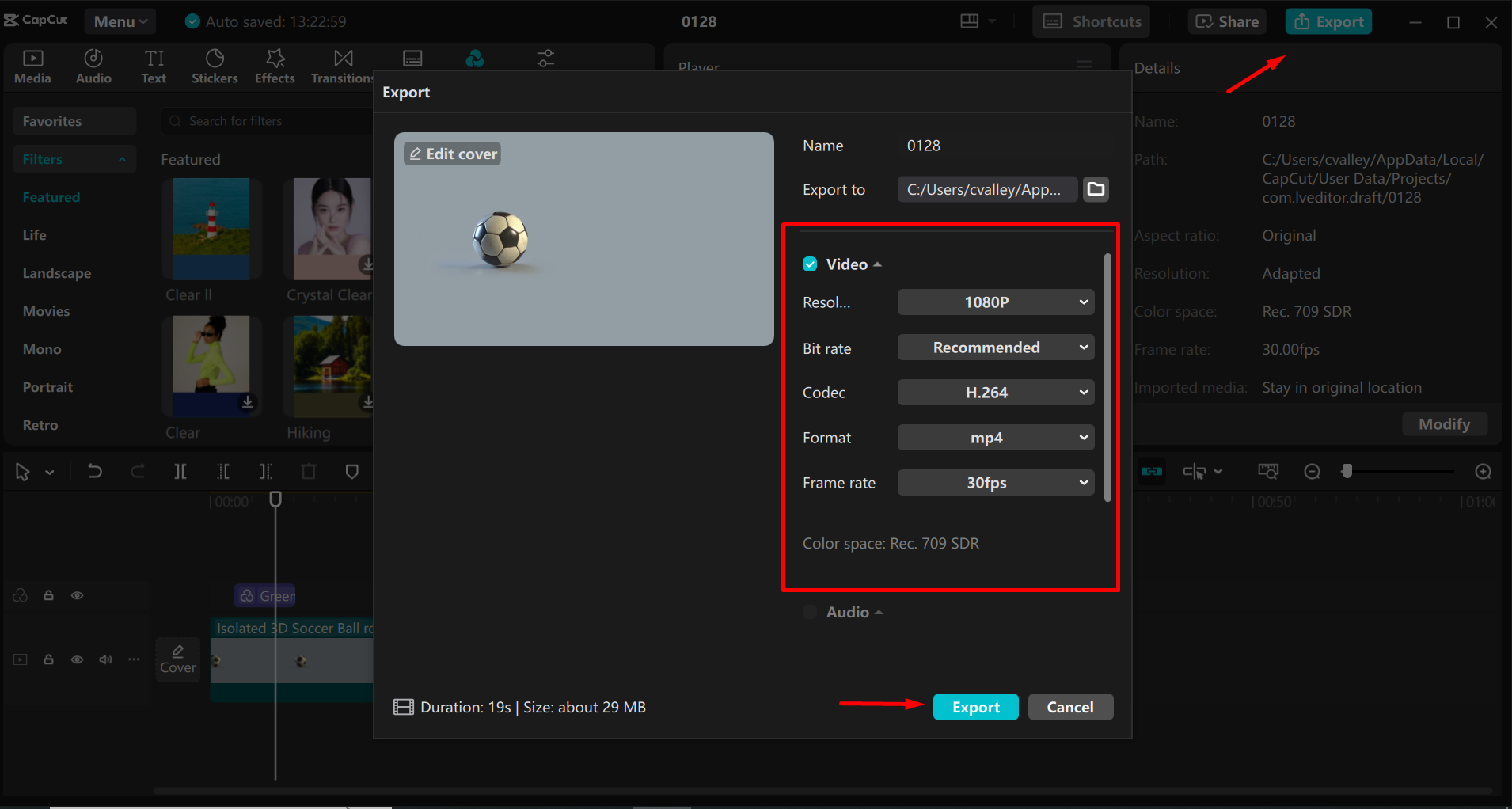 Exporting a video from the CapCut desktop video editor