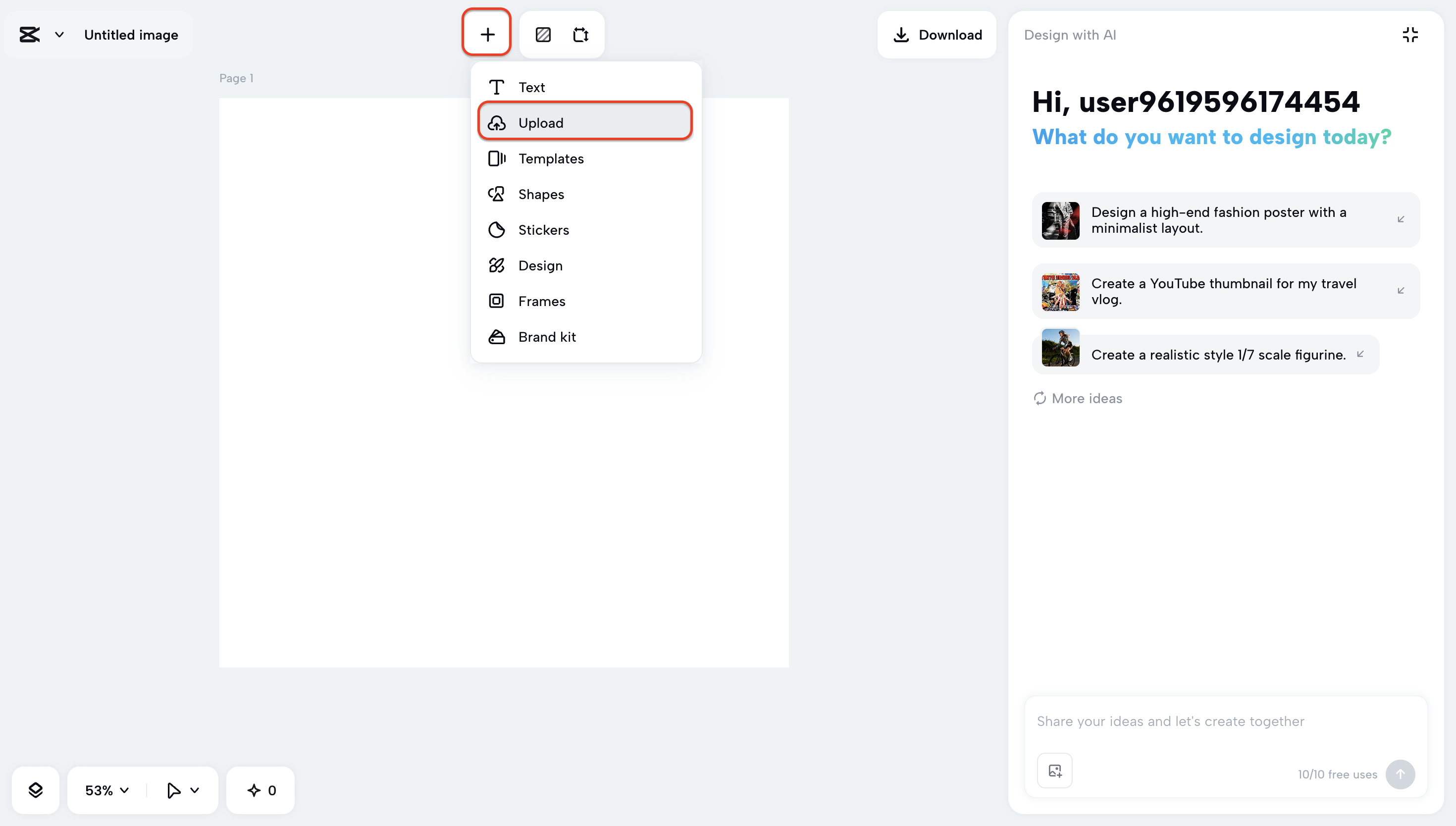 Vyberte „+“ pro nahrání obrázku