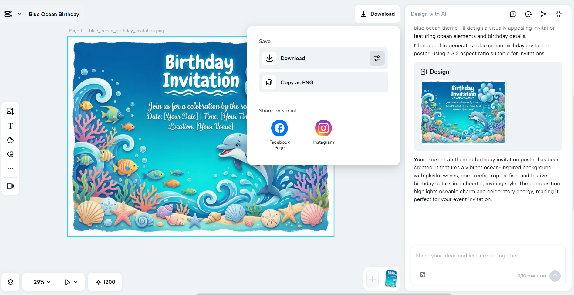 save and share your design