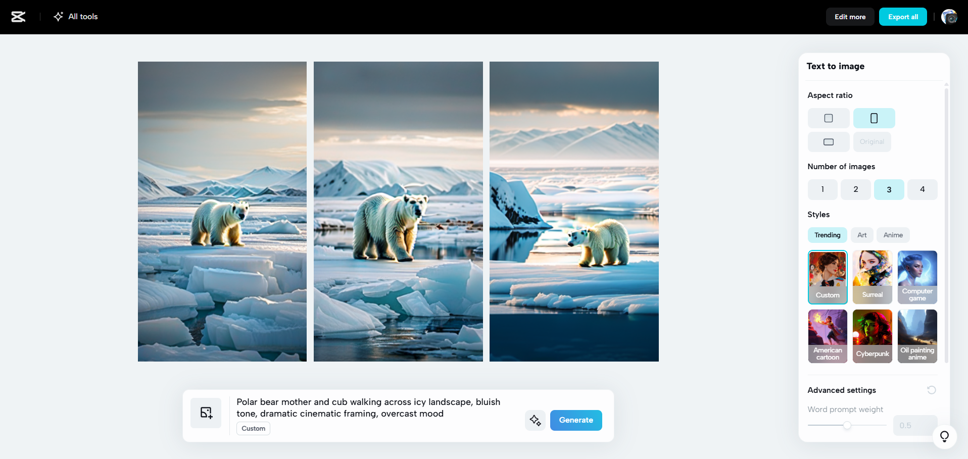 Interface von CapCut Web – ein perfektes Tool, um Bilder mit KI zu erstellen