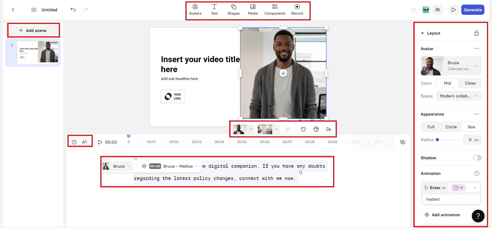 Customize your avatar and video elements