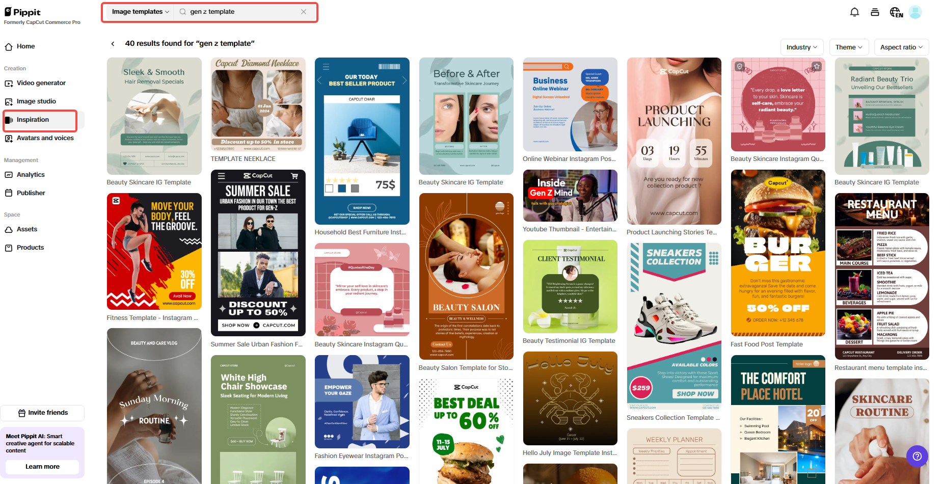 Open Pippit and select a template