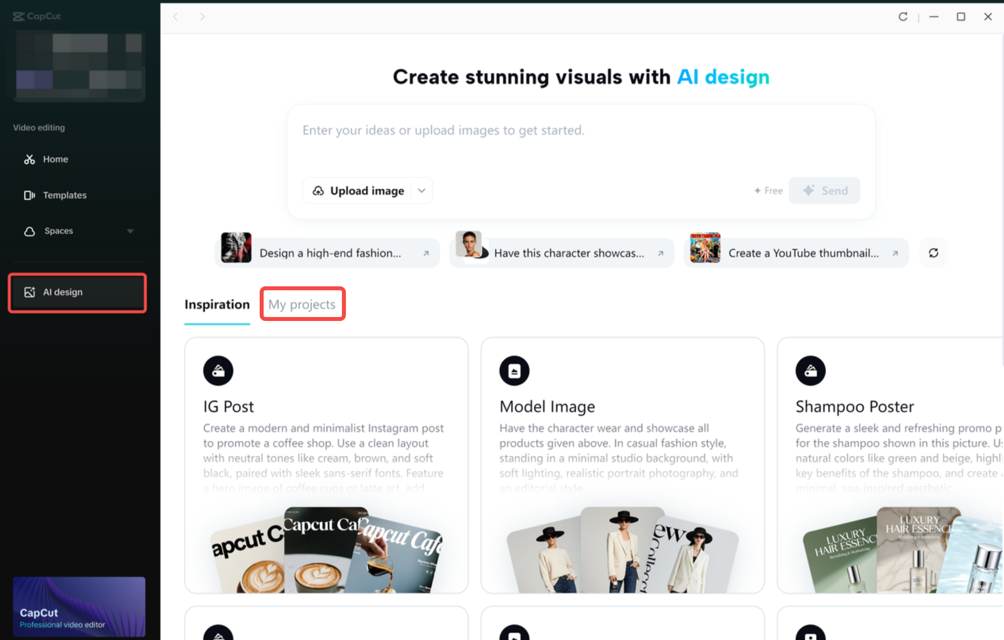Uploading a photo in the CapCut desktop video editor
