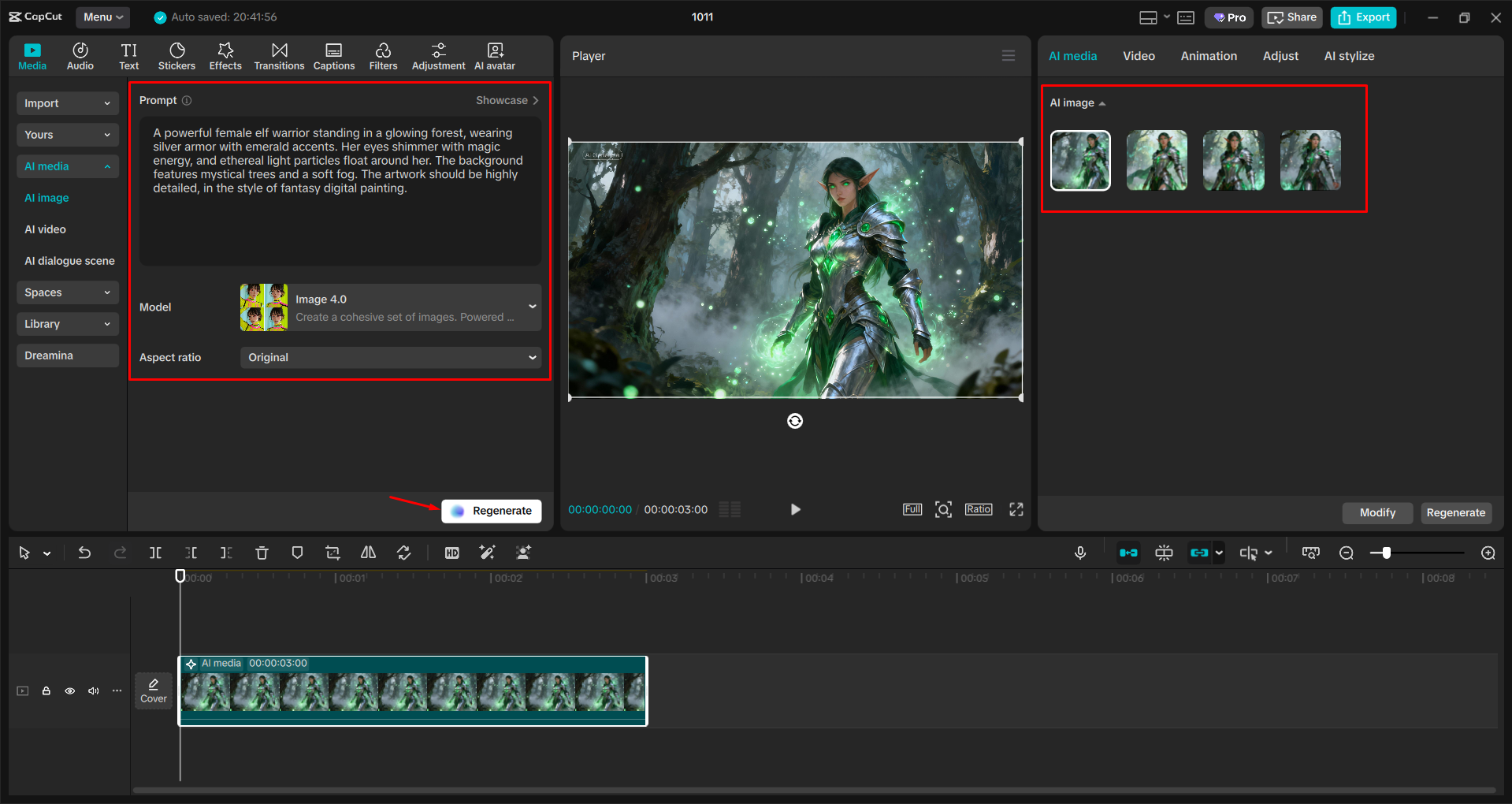 Generating images with AI in the CapCut desktop video editor