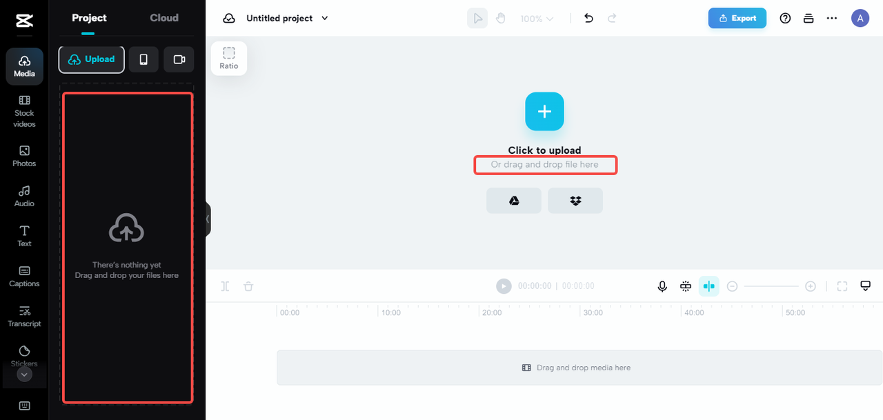 drag and drop file here" option