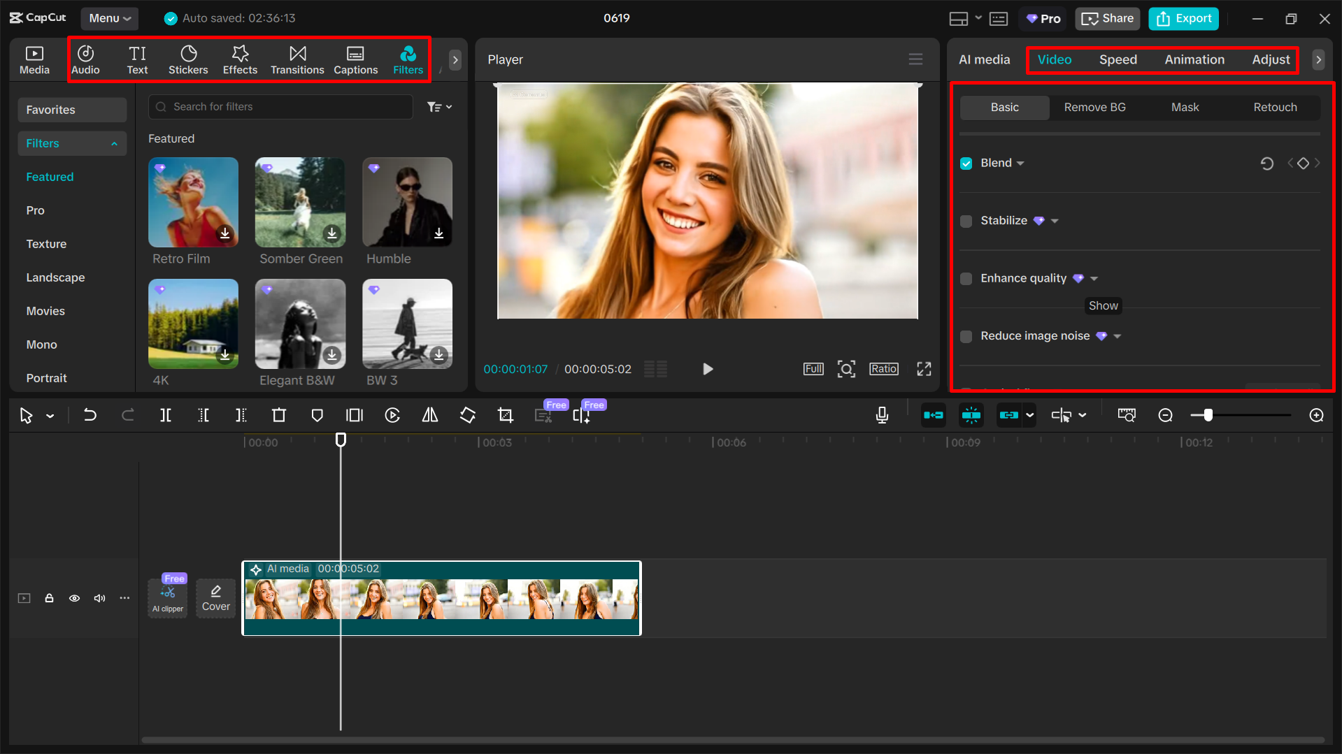 Editing the video in the CapCut desktop video editor