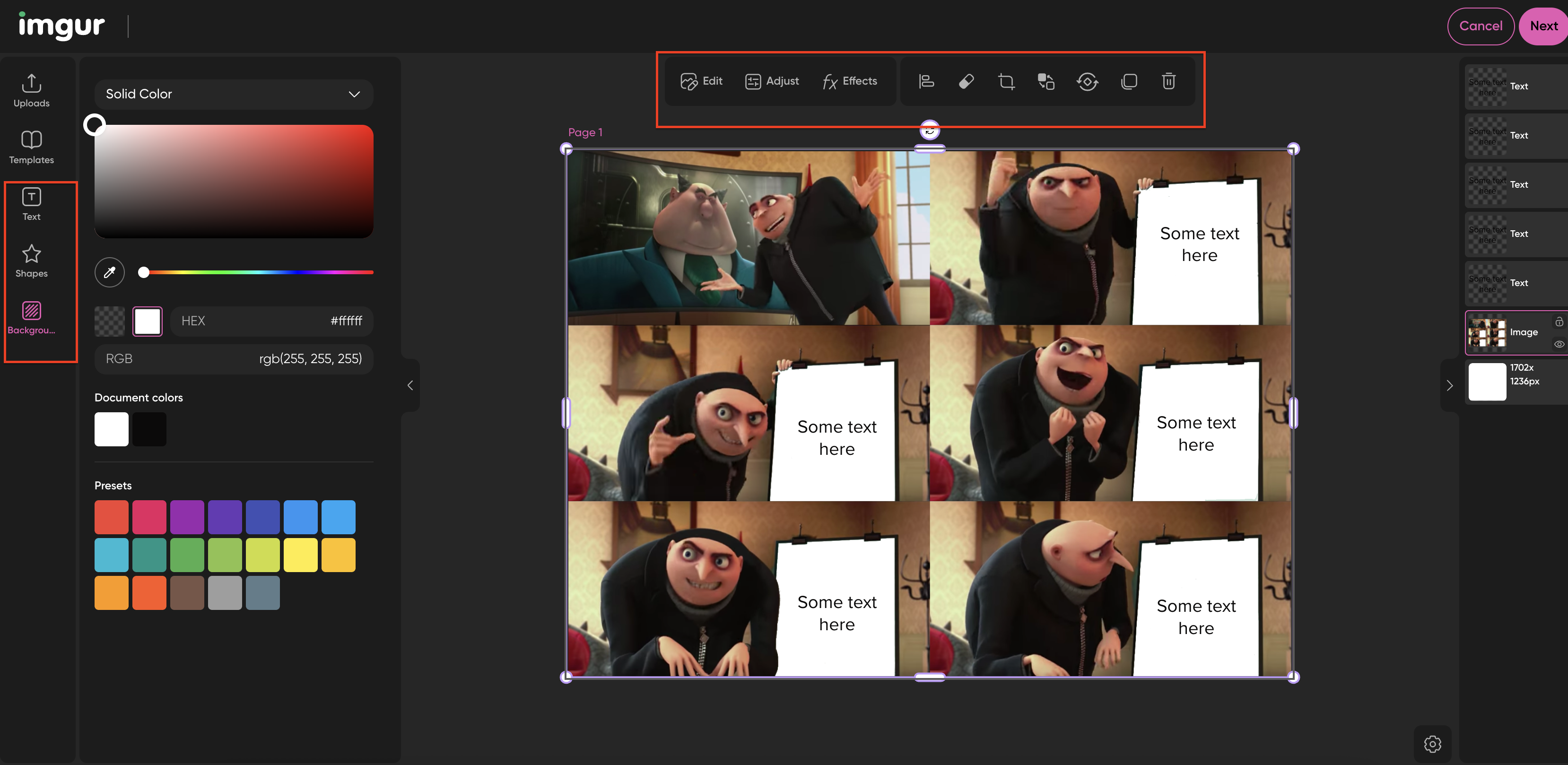 Add text, styles & share meme