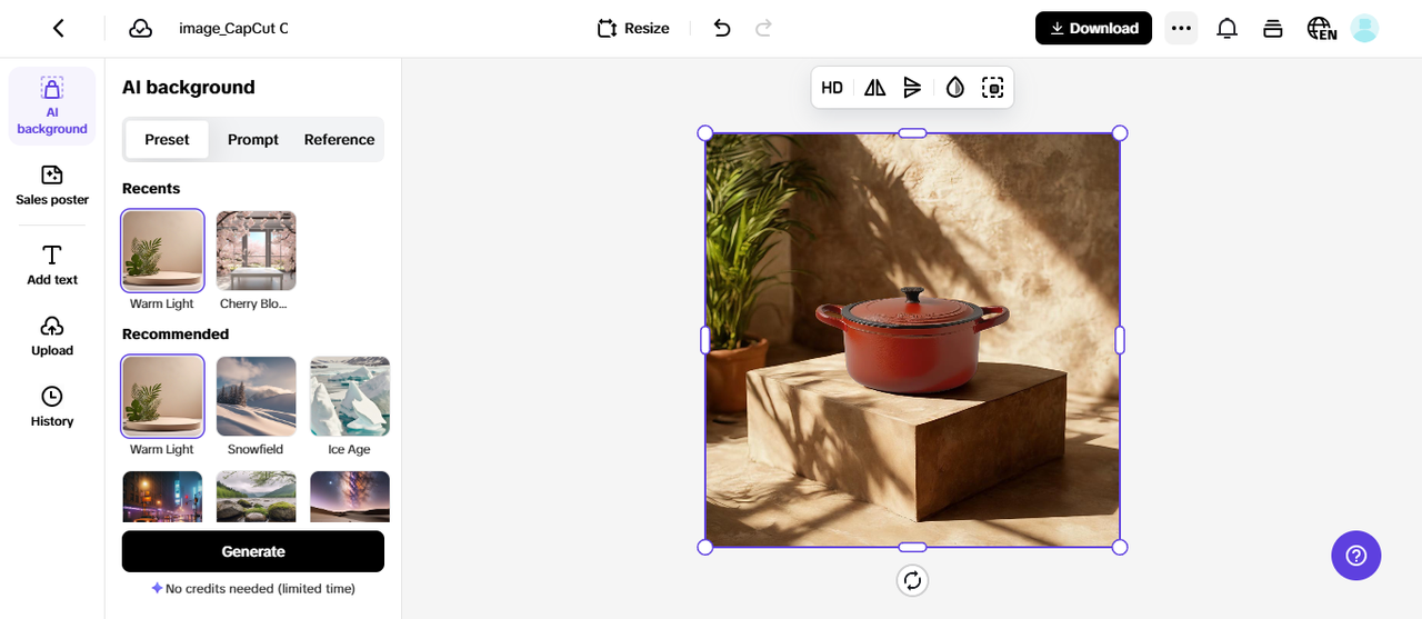 AI background for products