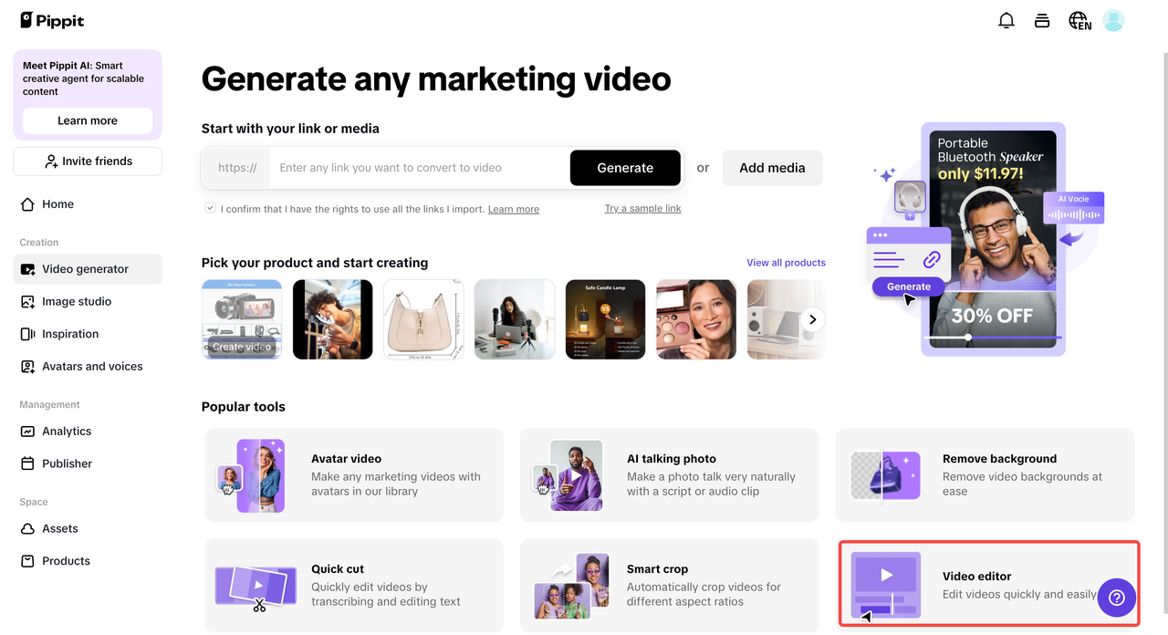 Navigate to the video generator